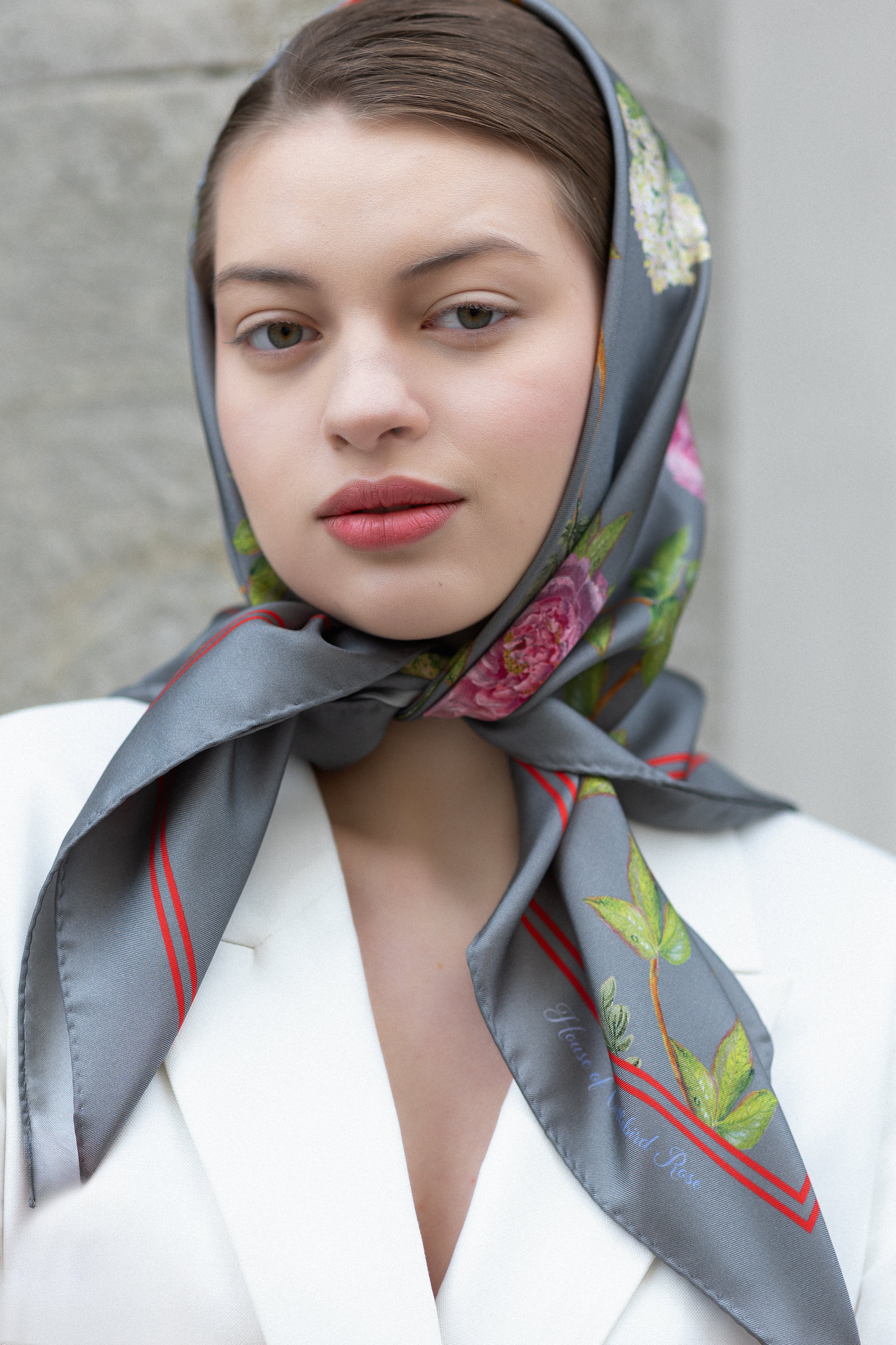 CHINOISERIE SILK SCARF IN GRAY - House of Castlebird Rose