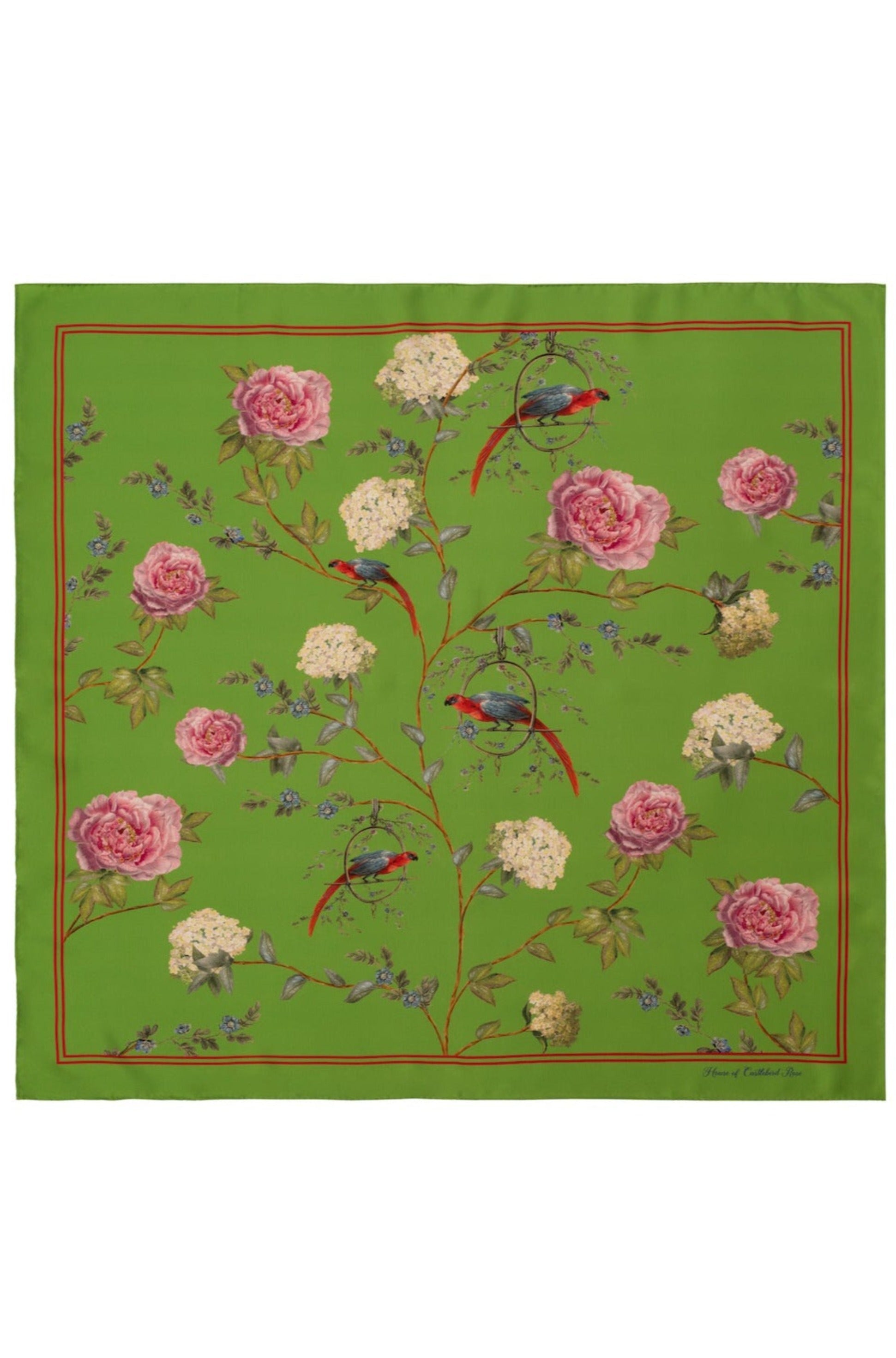 CHINOISERIE SILK SCARF IN EMERALD GREEN - House of Castlebird Rose