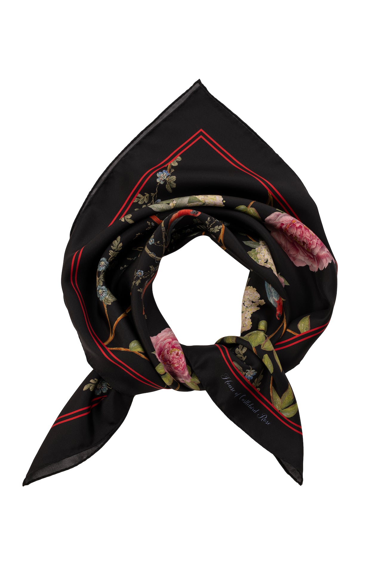 CHINOISERIE SILK SCARF IN BLACK - House of Castlebird Rose