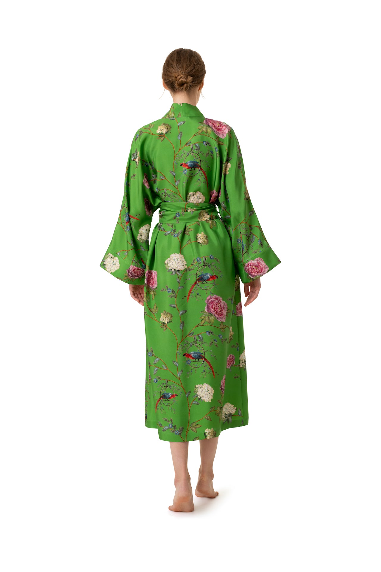 Silk Robe ''Chinoiserie'' In Emerald Green - House of Castlebird Rose