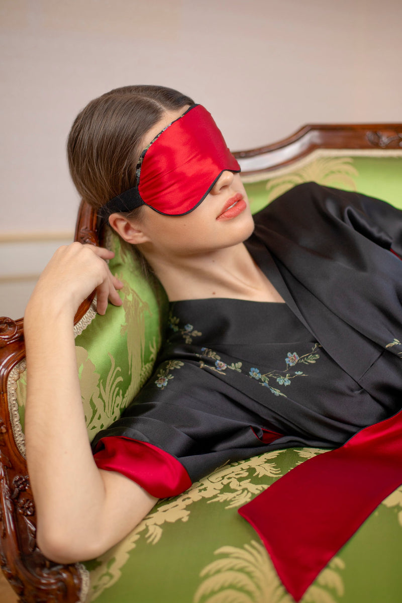 Silk Eye Mask, Black and Red “Le Perroquet” - House of Castlebird Rose