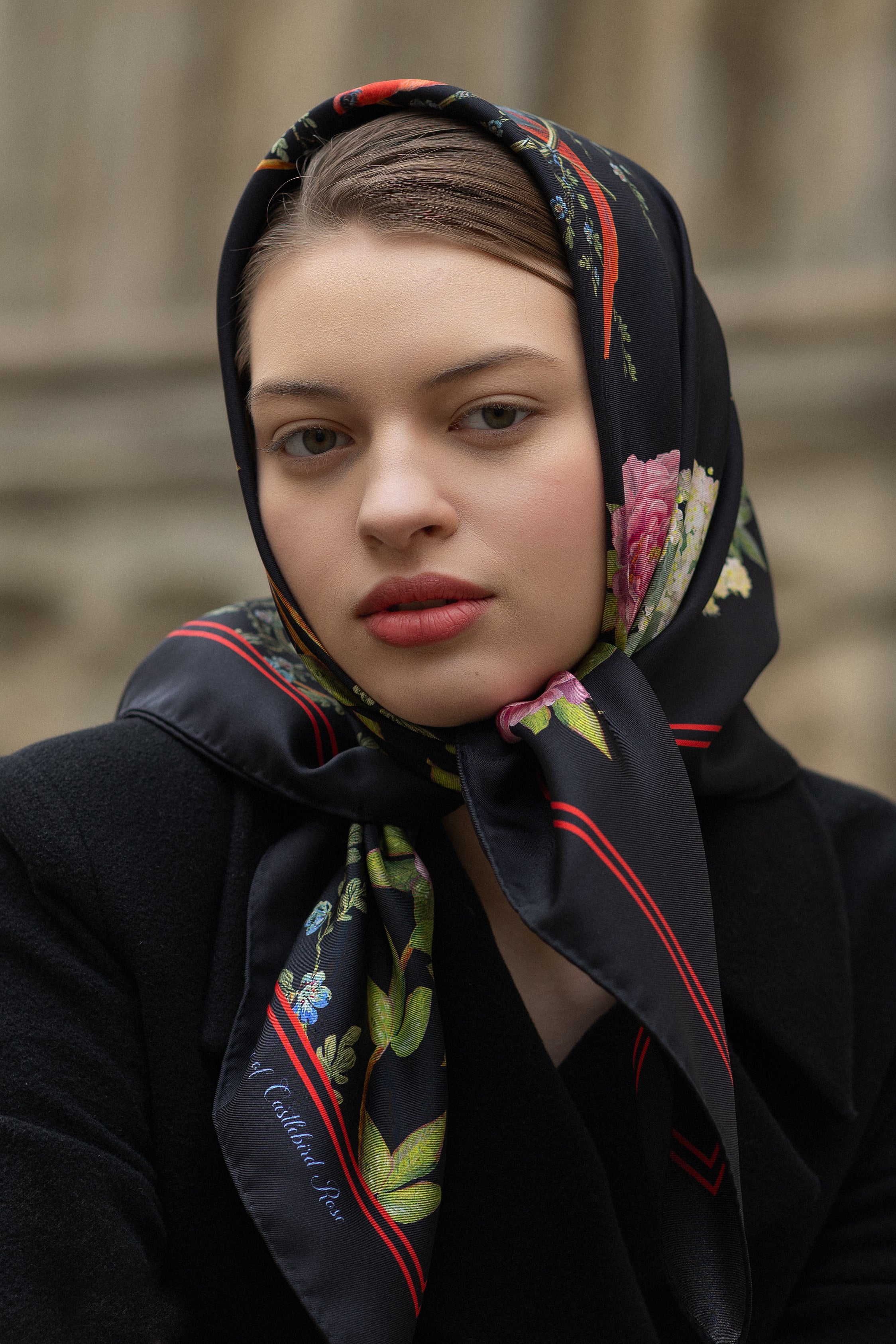 CHINOISERIE SILK SCARF IN BLACK - House of Castlebird Rose