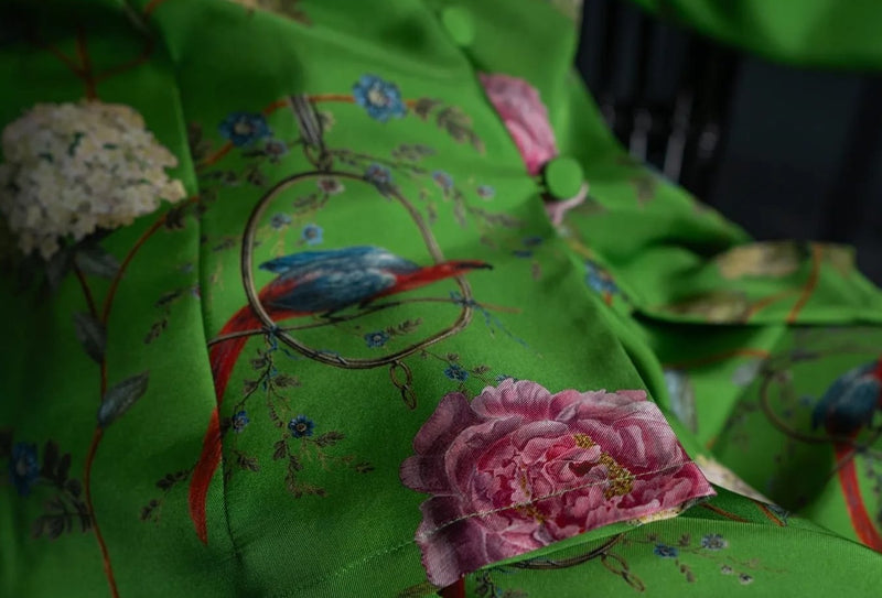 Silk Lounge Suit ''Chinoiserie'' in Emerald Green - House of Castlebird Rose