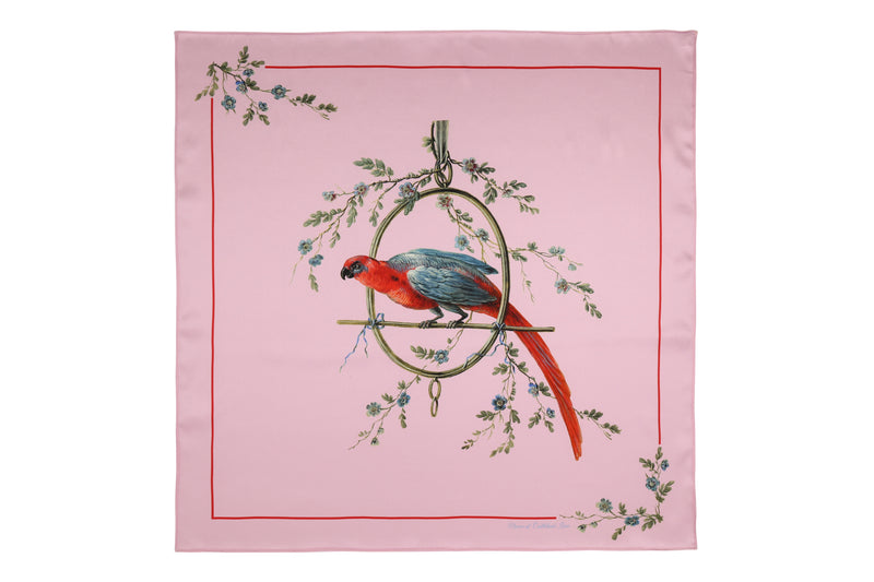 Small Silk Scarf "Le Perroquet" in pink - House of Castlebird Rose
