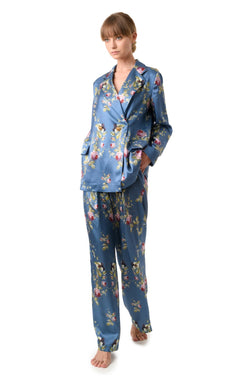 Silk lounging suit in blue satin ''Belle Époque'' - House of Castlebird Rose