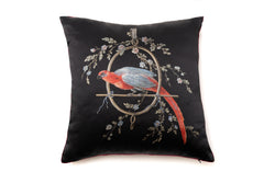 Silk Cushion Black ''Le Perroquet'' - House of Castlebird Rose