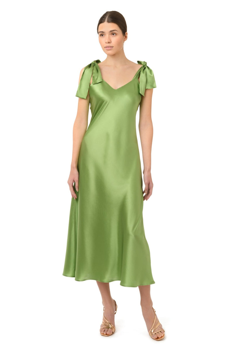 Silk slip dress in green - House of Castlebird Rose