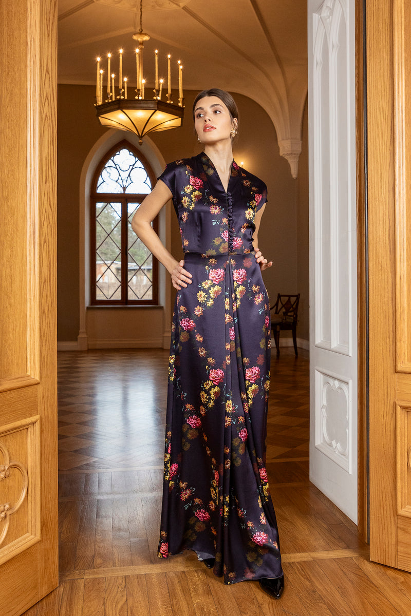 Silk semi-casual dress, deep purple ''Paris 1927'' - House of Castlebird Rose